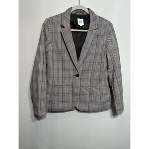 GAP The Academy Blazer Jacket Lined Size 4 Black/ White/Red Houndstooth Preppy